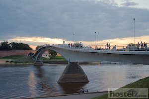  A walking bridge across the Volkhov River in the center of Veliky Novgorod 