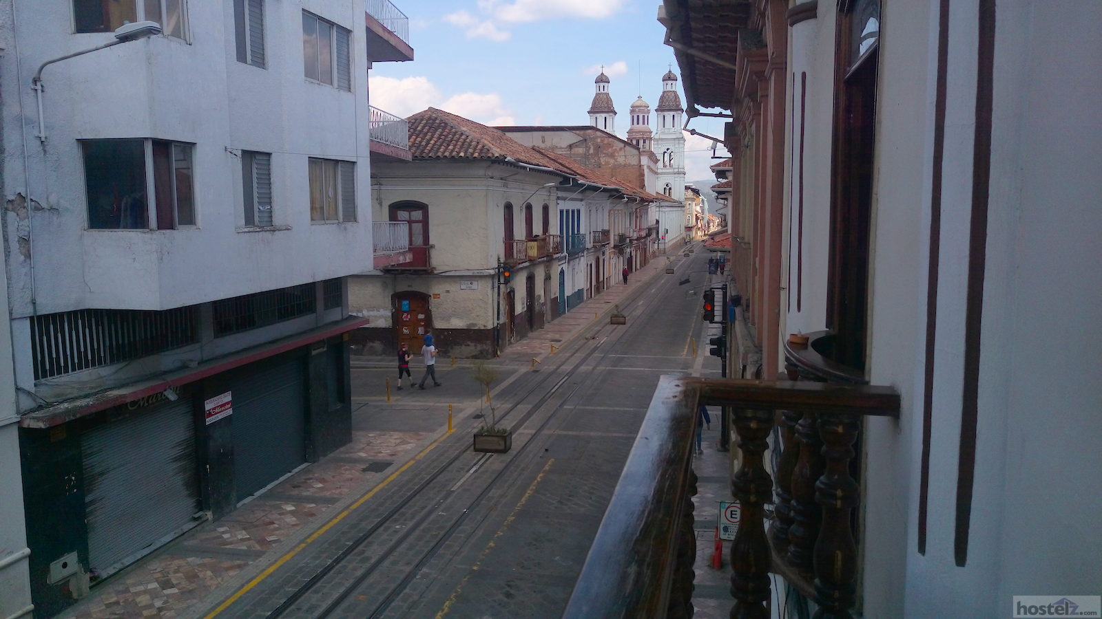 A view of the street from a dormitory room.
