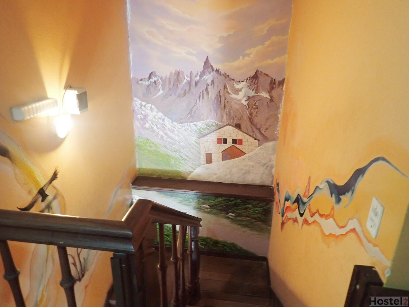 Bright murals on staircase