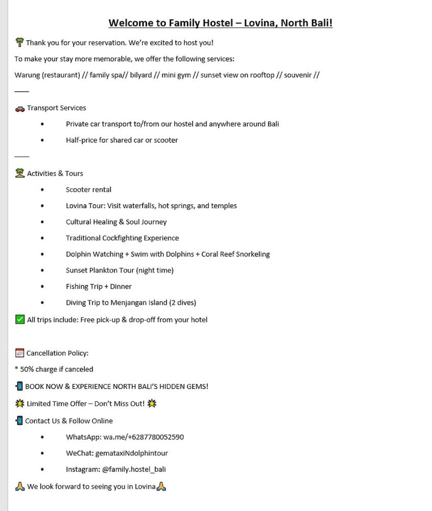 Family Hostel, Lovina Beach