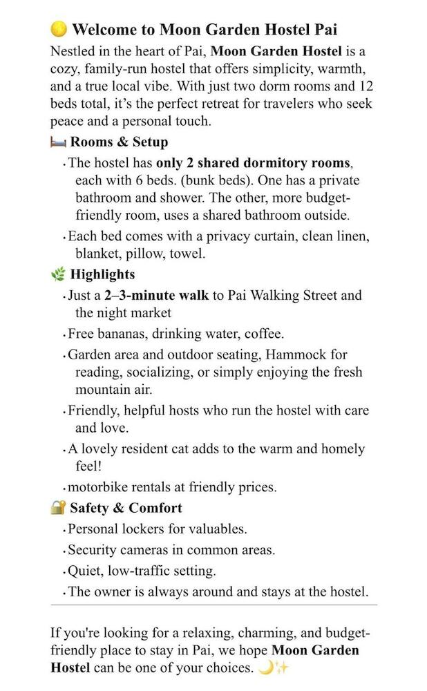 Moon Garden Hostel, Pai