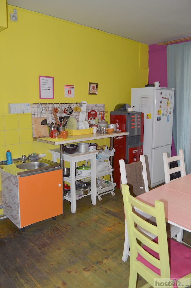 The kitchen on the 1st floor of Fusion Hostel