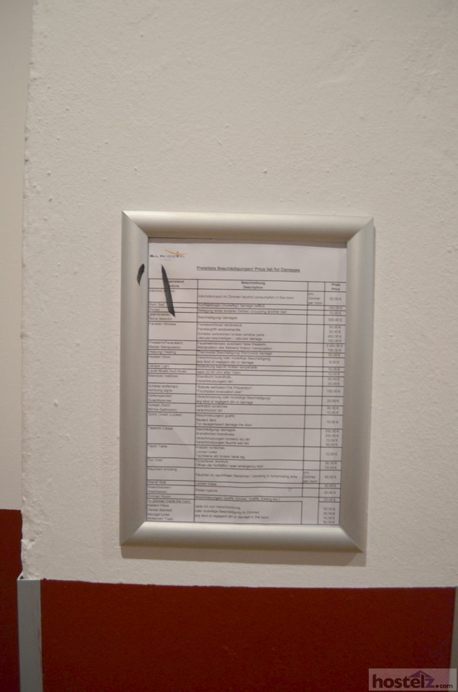 Price list for the hostel items broken