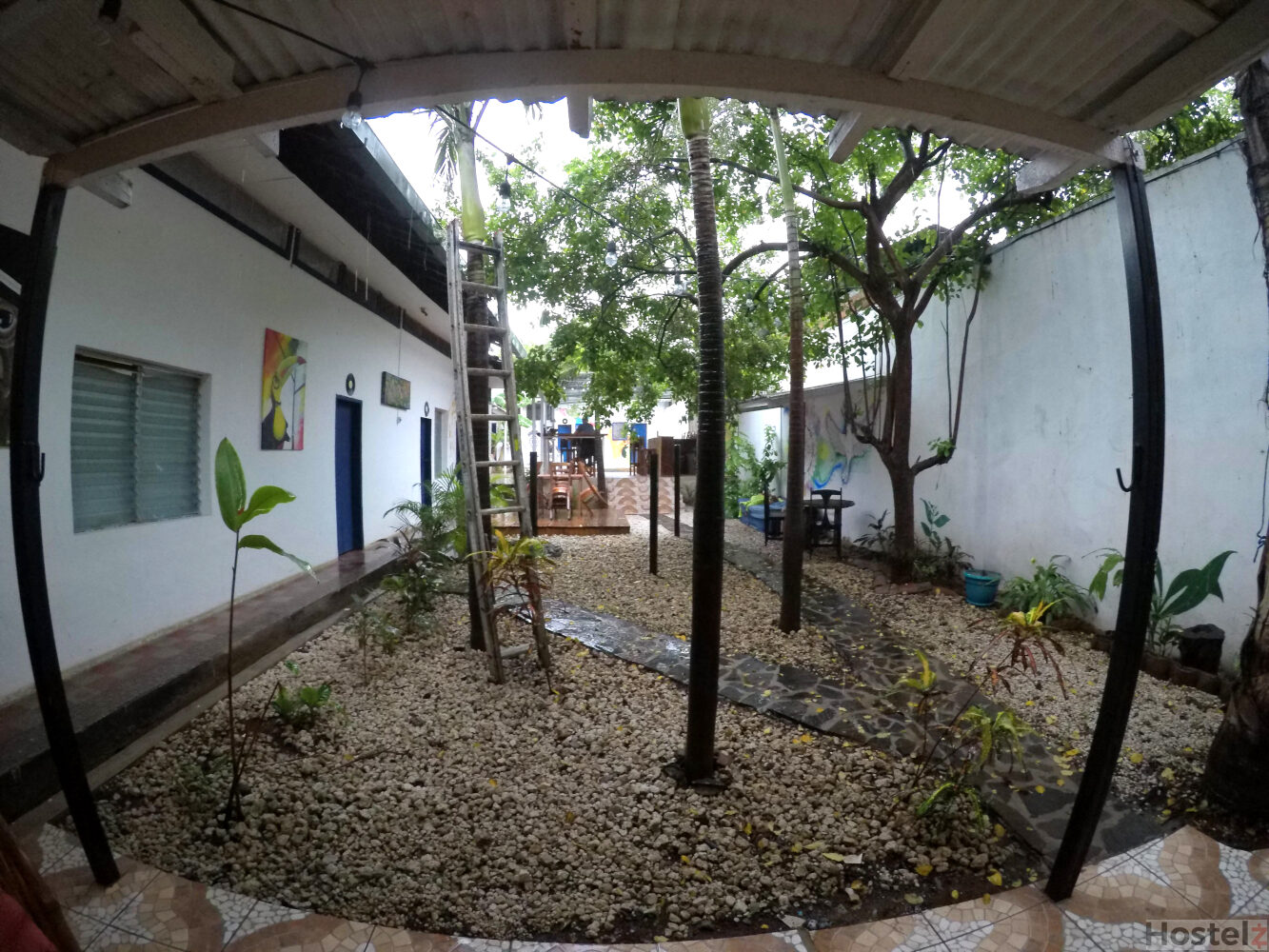 View of the courtyard towards bar, pool, and kitchen