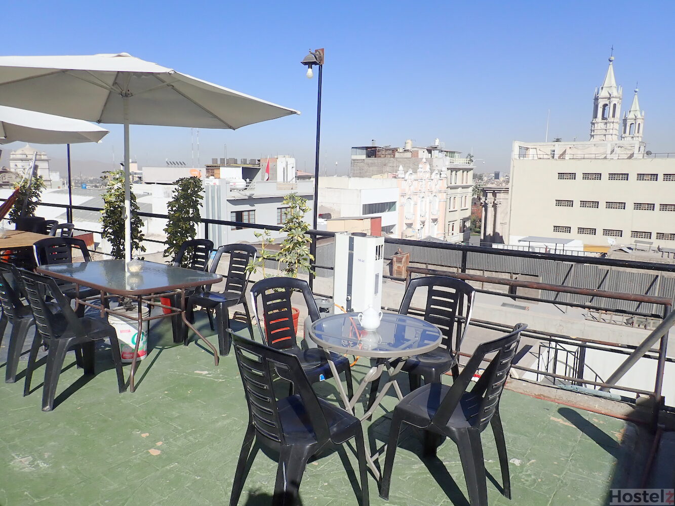 Rooftop bar/ breakfast area,with view of the cathedral towers
