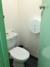 Tiny toilet room (sink behind door)