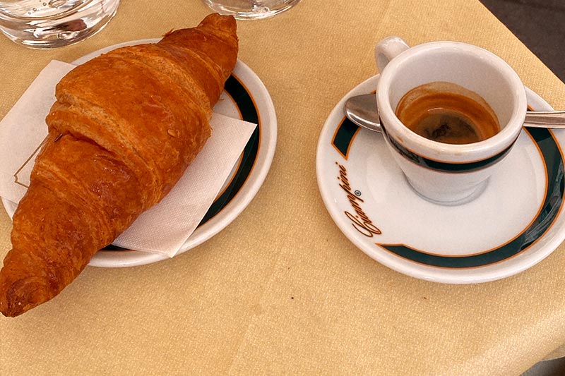 Simple breakfast in Florence, cafe e cornetto